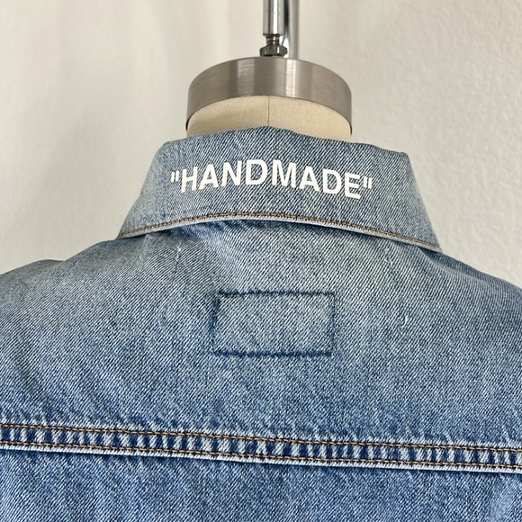 Off-White Virgil Abloh Cropped Denim Jacket 'Handmade' Applique Jean Jacket - Picture 9 of 16